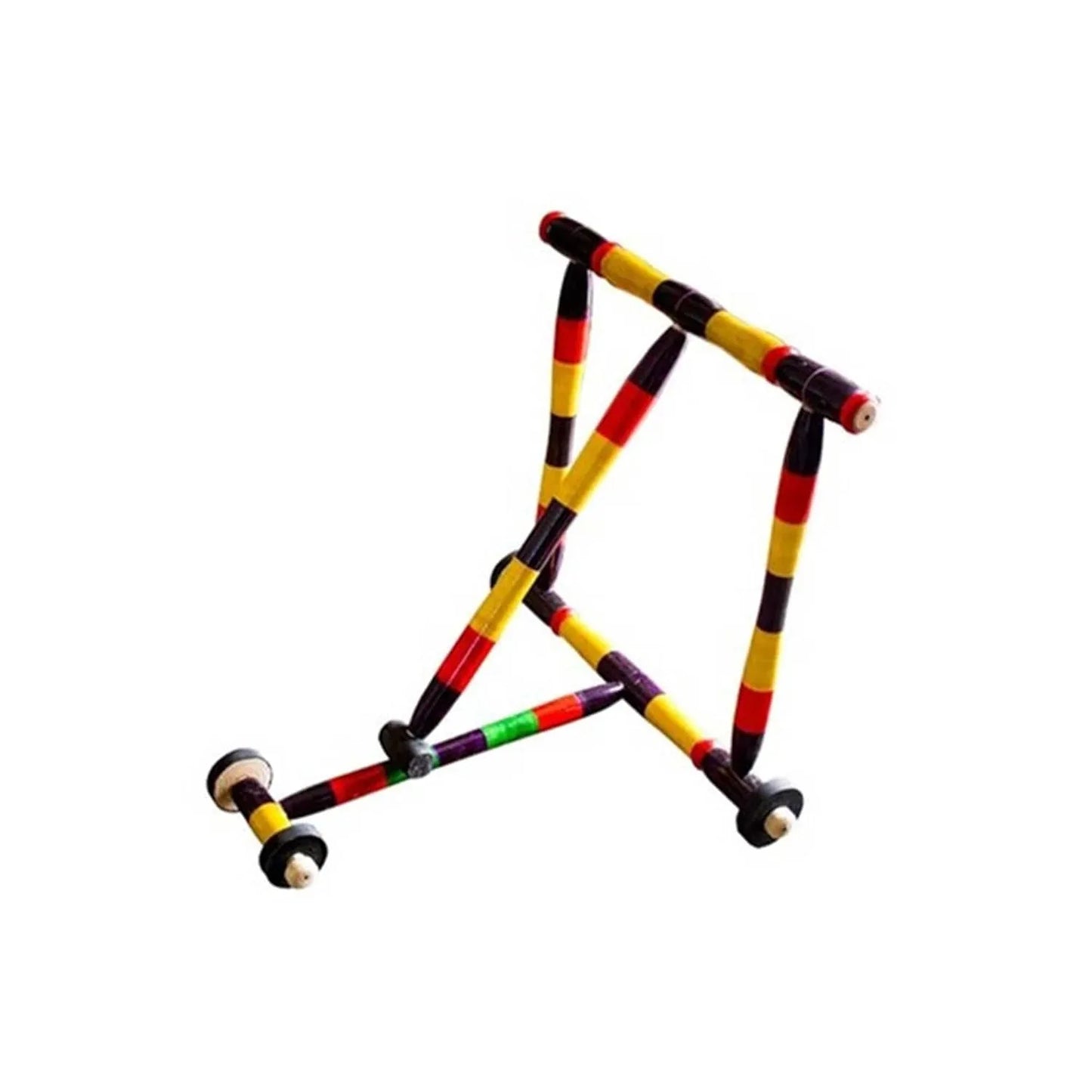 Handcrafted Channapatna wooden baby walker toy with vibrant red, green and yellow turned wood segments and natural unpainted wooden wheels — traditional Karnataka toy — ArtyCraftz