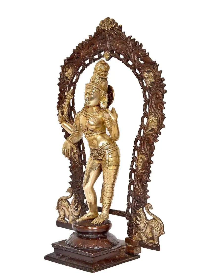 Handcrafted Chola Style Brass Ardhanarishvara Statue with Ornate Arch Right View-ArtyCraftz.com