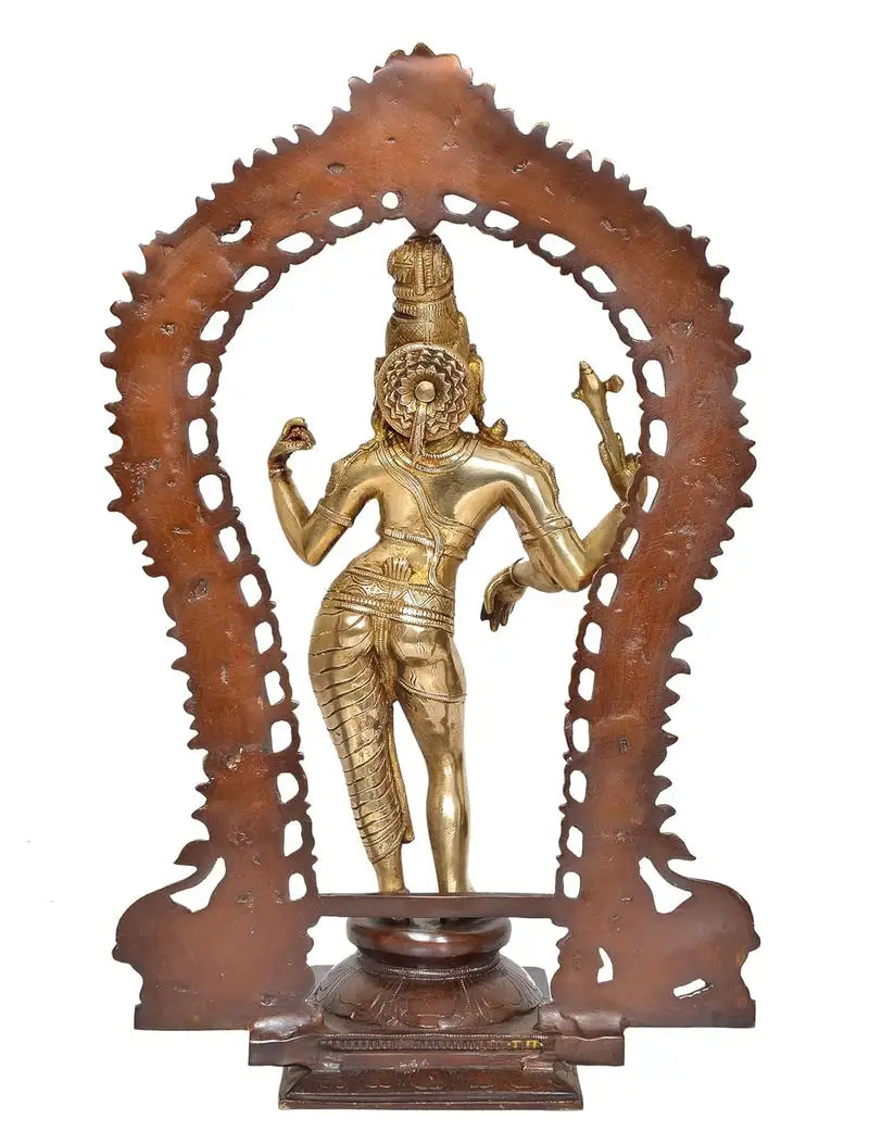 Handcrafted Chola Style Brass Ardhanarishvara Statue with Ornate Arch Backview-ArtyCraftz.com