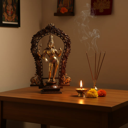 Handcrafted Chola Style Brass Ardhanarishvara Statue with Ornate Arch-ArtyCraftz.com