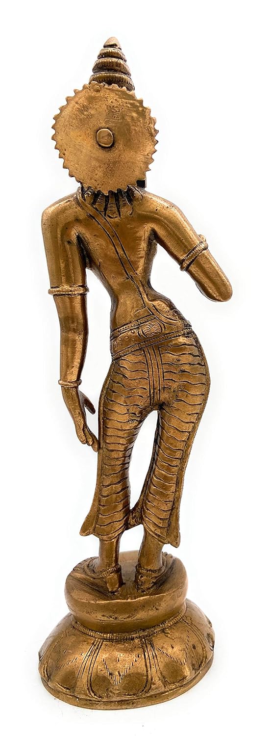 Handcrafted Chola style brass Parvati statue with antique finish Back View-ArtyCraftz.com