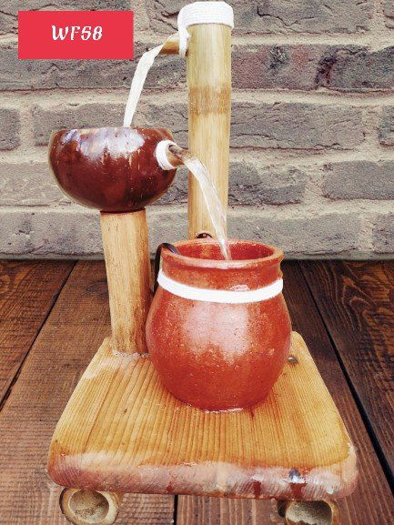 Handcrafted Coconut shell, Terracotta Bowl Bamboo Fountain for Home and Garden Decor - ArtyCraftz.com