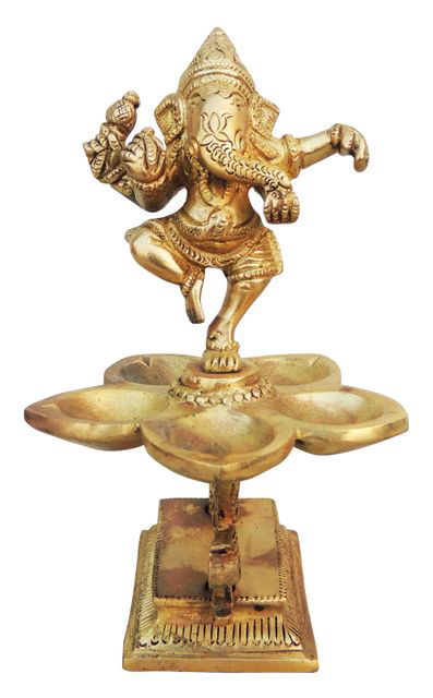 Handcrafted Dancing Ganesha Brass Oil Lamps Diwali Decoration Designer Worship Diya 7.5*6.5*7 Inches - ArtyCraftz.com