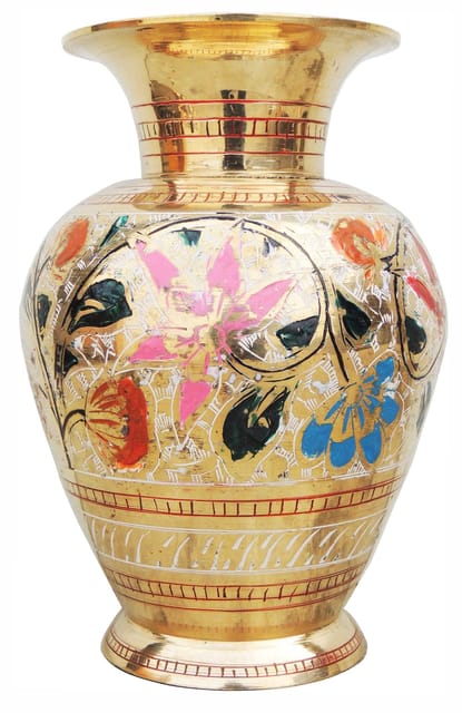 Handcrafted Decorative Floral Engraved Brass Decorative Vase - ArtyCraftz.com
