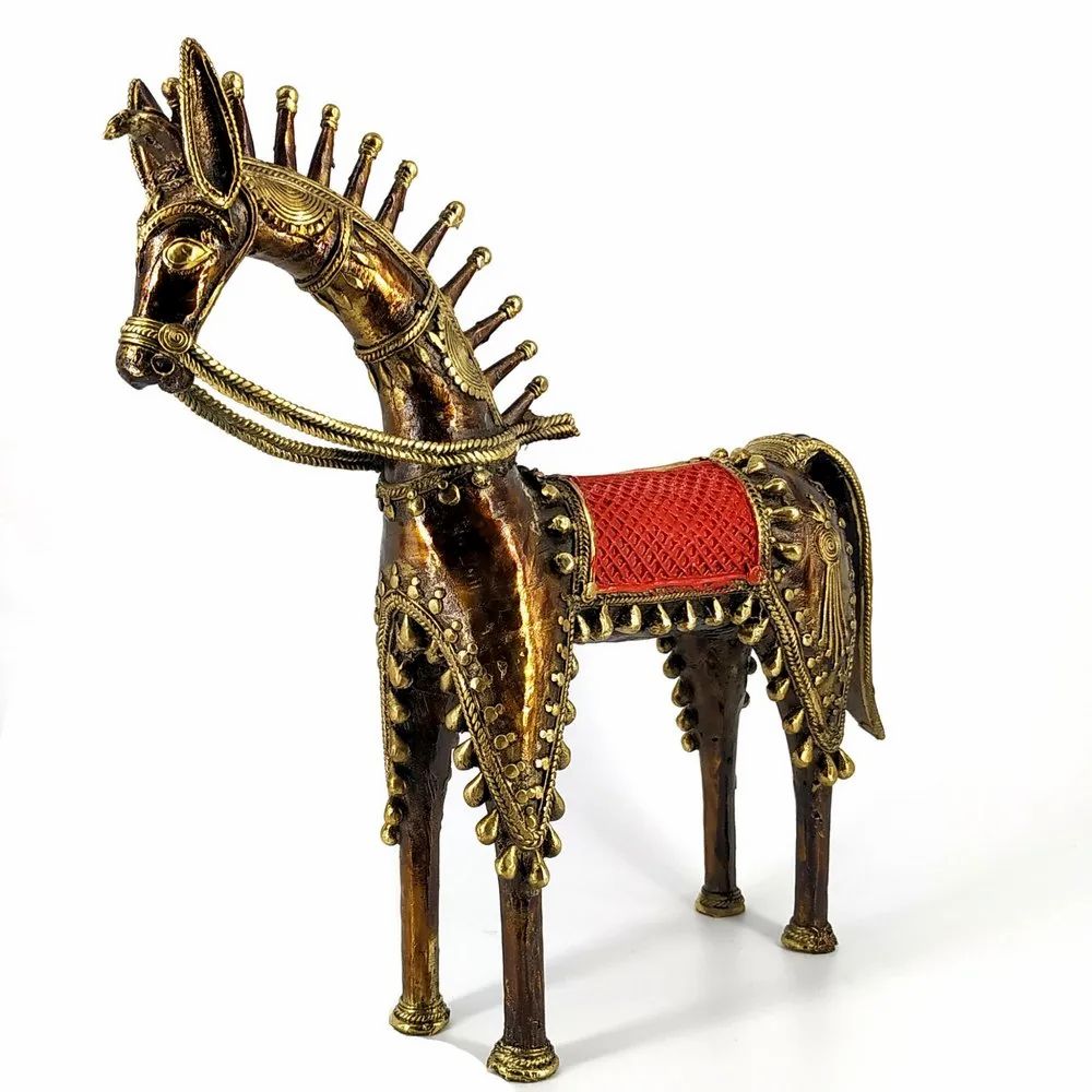Handcrafted Dhokra Horse Showpiece in Brass Finish -ArtyCraftz.com