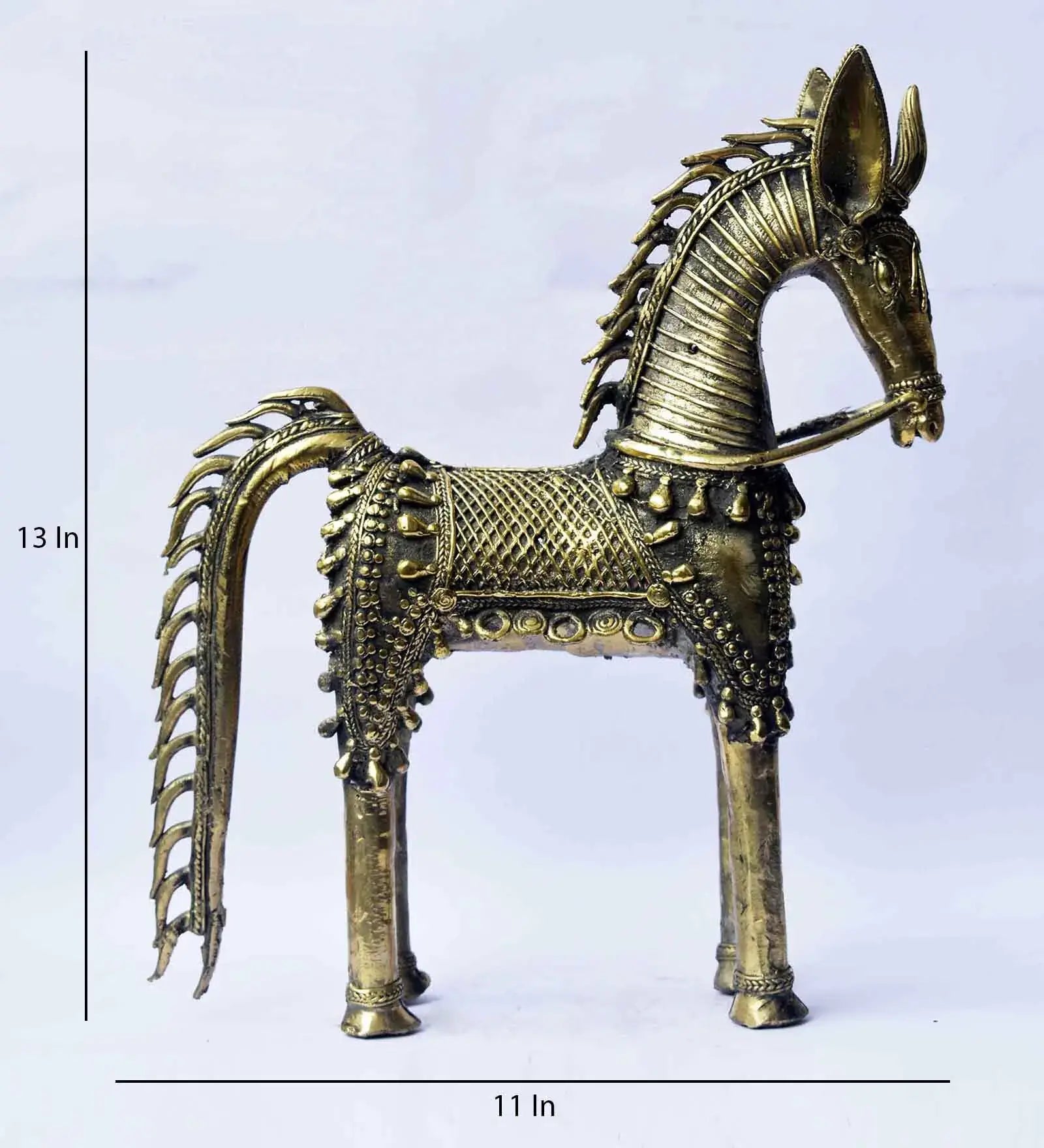 Handcrafted Dhokra Horse Statue in Antique Brass Finish  Measurement- ArtyCraftz.com