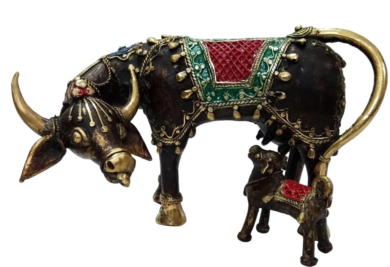Handcrafted Dhokra art Brass Cow and Calf for Home Decor and Gifting - ArtyCraftz