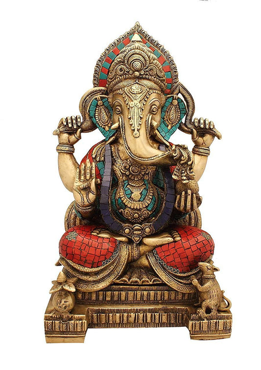 Handcrafted Ganesha Statue with Stone Inlay-ArtyCraftz.com