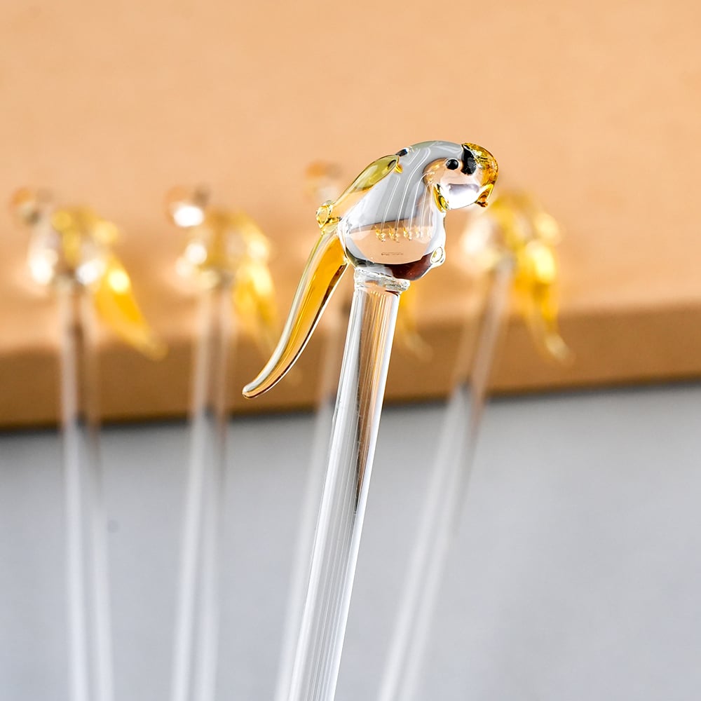 Handcrafted Glass Parrot Swizzle Sticks-ArtyCraftz.com