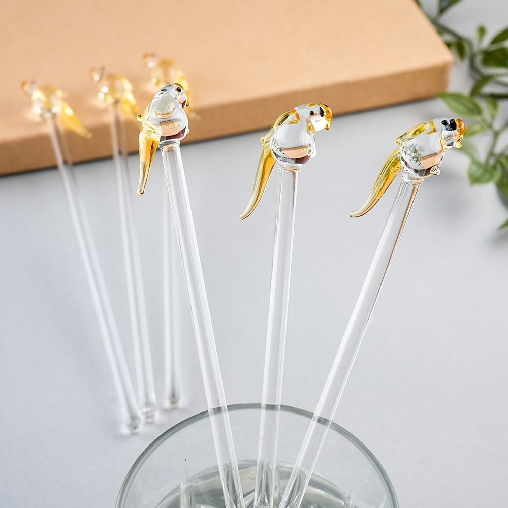 Handcrafted Glass Parrot Swizzle Sticks-ArtyCraftz.com