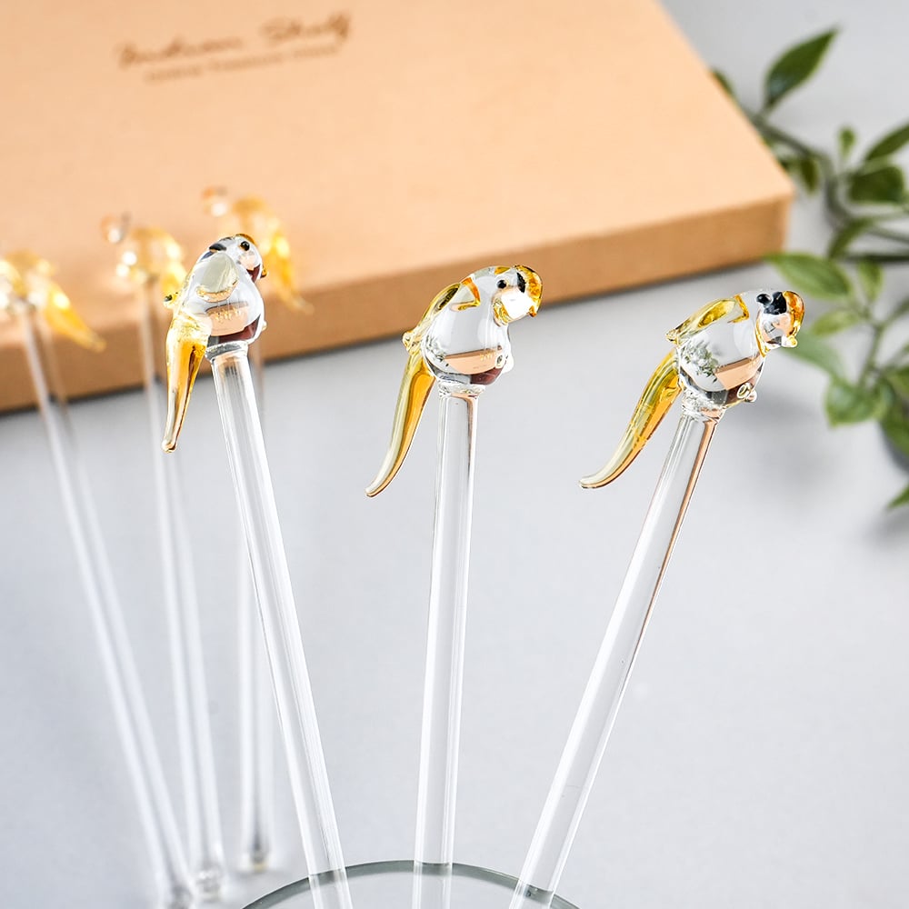 Handcrafted Glass Parrot Swizzle Sticks-ArtyCraftz.com