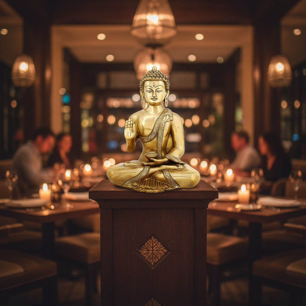 Handcrafted Golden Brass Buddha Statue in Abhaya Mudra-ArtyCraftz.com