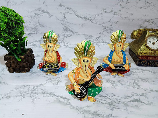 Handcrafted Iron Ganesha Musicians for Table Decor - ArtyCraftz.com