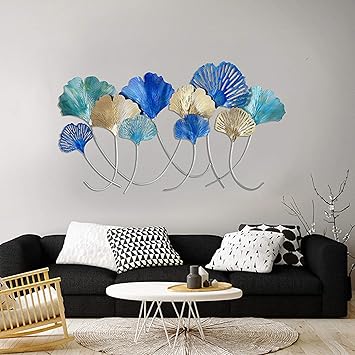 Metal Blue Ginko Flowers Wall Art