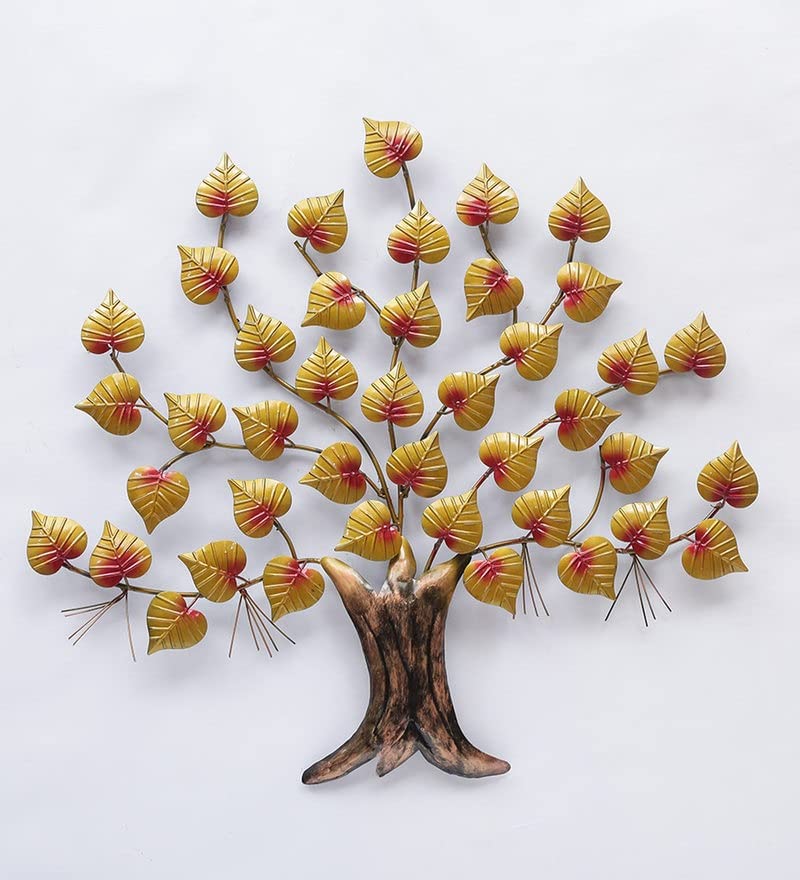 Handcrafted Iron Pipal Leaf Tree Wall Art-ArtyCraftz.com