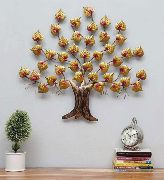 Handcrafted Iron Pipal Leaf Tree Wall Art - ArtyCraftz.com