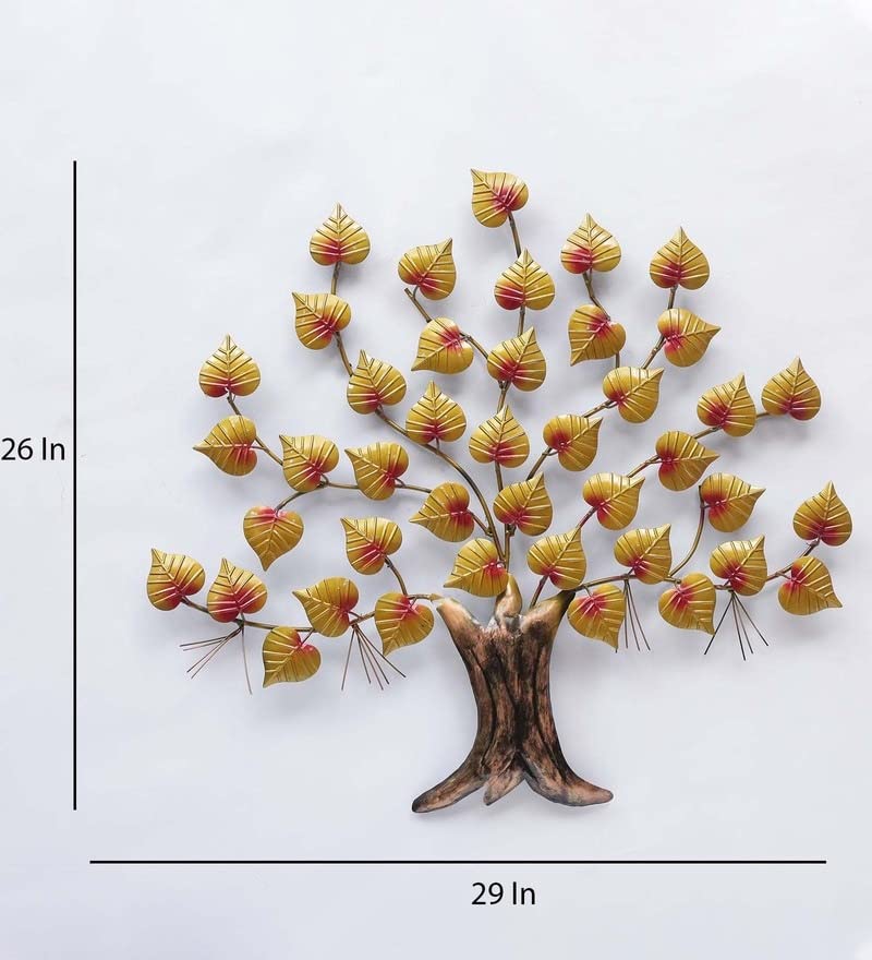 Handcrafted Iron Pipal Leaf Tree Wall Art-ArtyCraftz.com