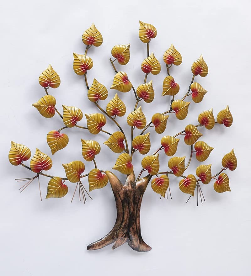 Handcrafted Iron Pipal Leaf Tree Wall Art-ArtyCraftz.com