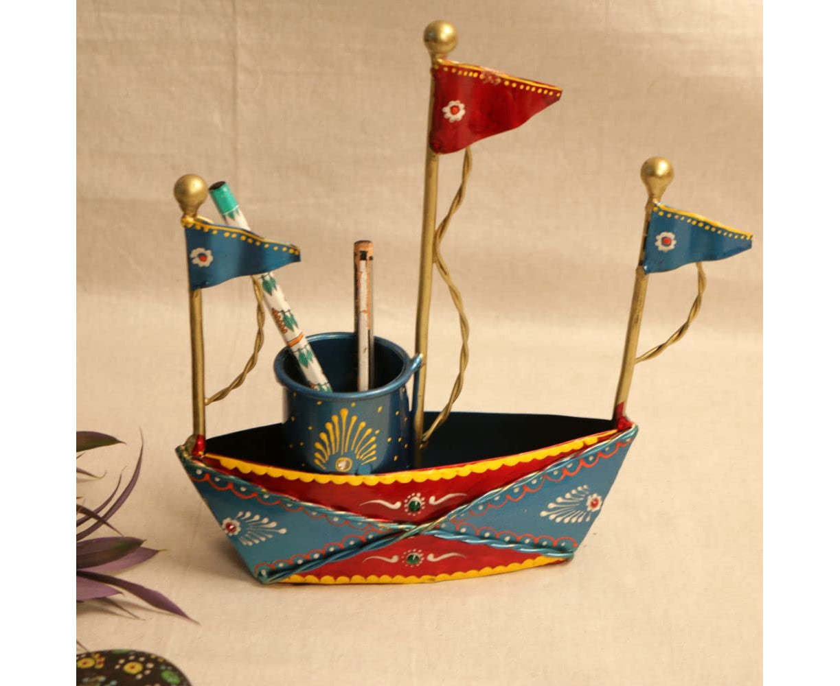 Handcrafted Iron Ship Pattern Pen Stand-ArtyCraftz.com