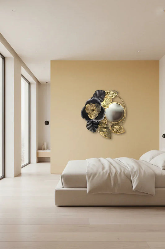 Luxury Floral Metal Wall Mirror with Gold Frame - ArtyCraftz.com