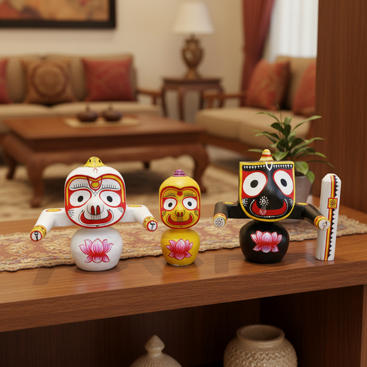 Handcrafted Jagannath Baladeva Subhadra Idol Set - 6 & 7 Inch-ArtyCraftz.com
