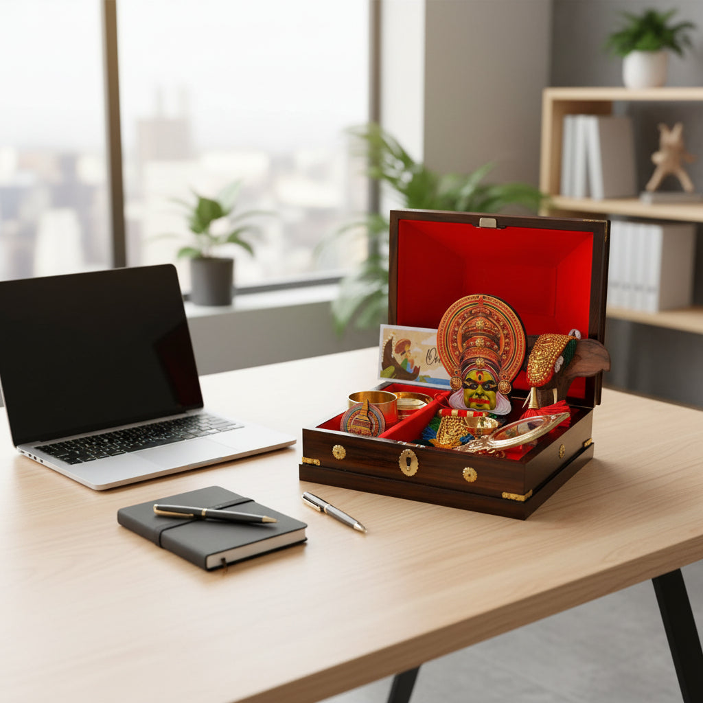 Kerala Souvenir Gift Box with Aranmula Mirror & Kathakali-ArtyCraftz.com
