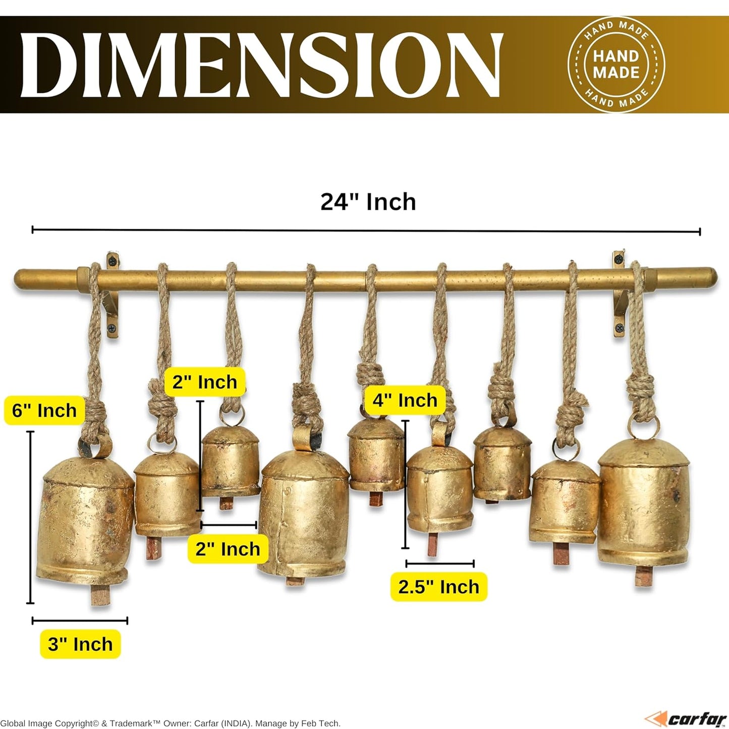 Handcrafted Kutch Brass Rustic Decorative Bell Wind Chime-ArtyCraftz.com