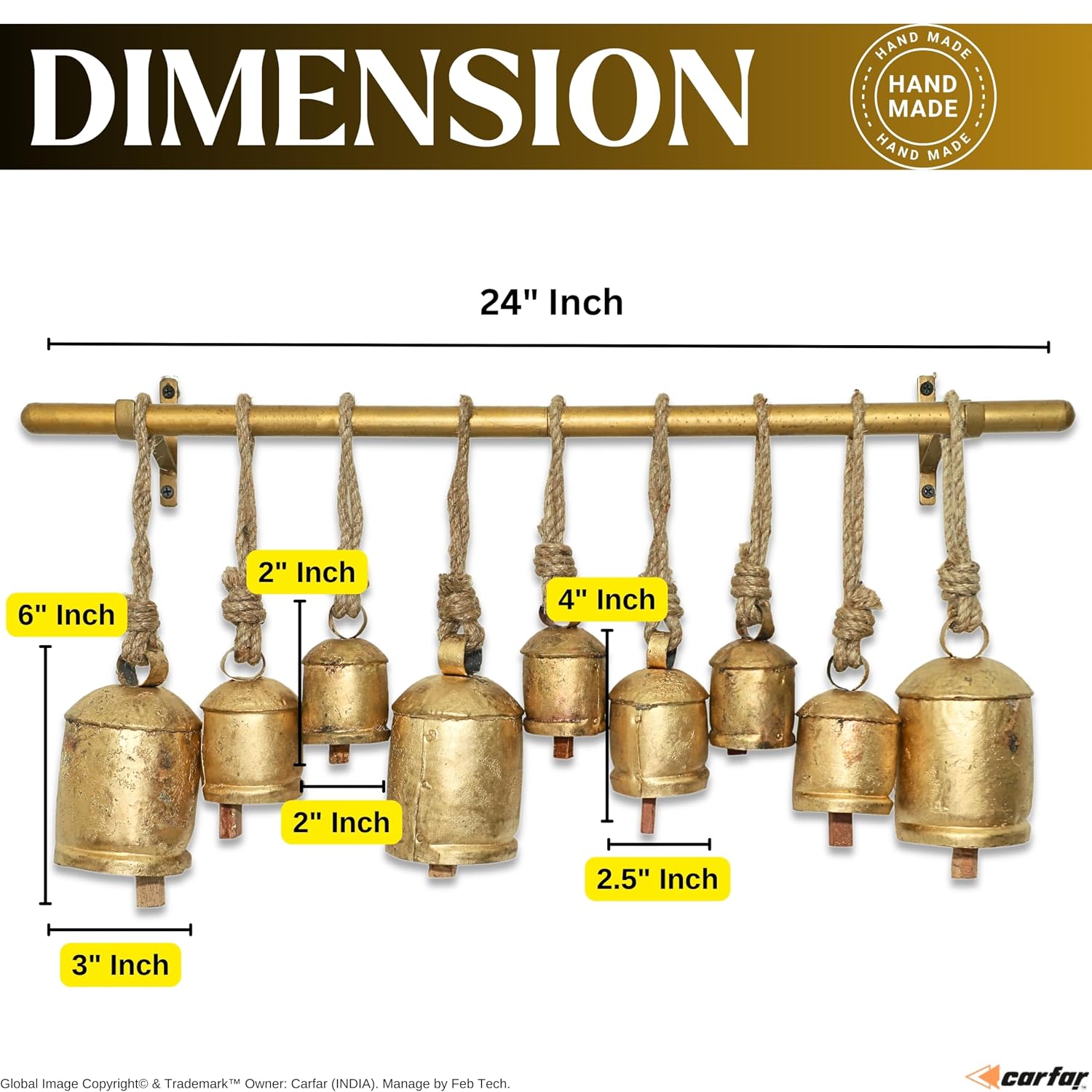 Handcrafted Kutch Brass Rustic Decorative Bell Wind Chime-ArtyCraftz.com
