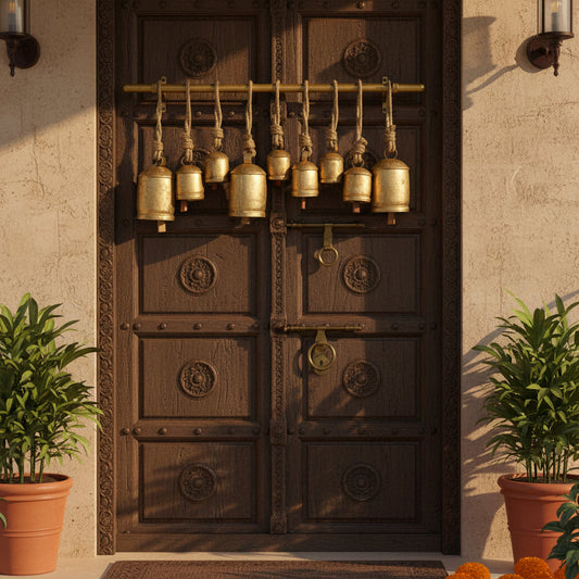 Handcrafted Kutch Brass Rustic Decorative Bell Wind Chime-ArtyCraftz.com