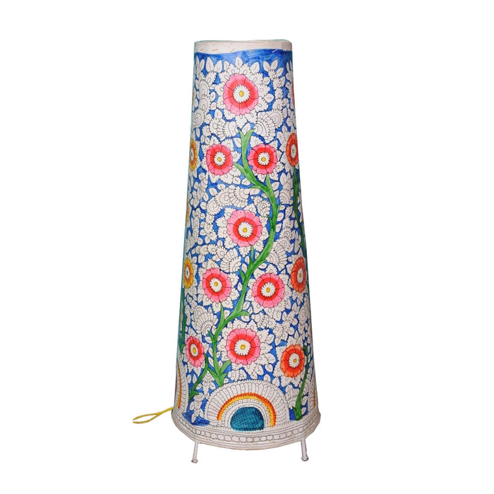 Handcrafted Leather Art Work Leather Painted Lamp Shade Without Bulb 16 Inches Blue with White Color - ArtyCraftz.com