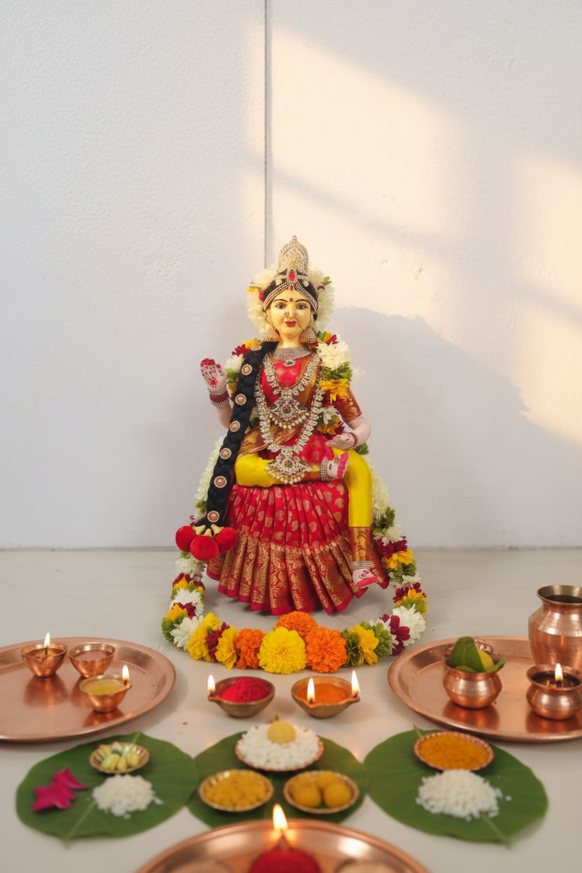 Handcrafted Mahalakshmi fabric doll with fiber face 2 feet-ArtyCraftz.com