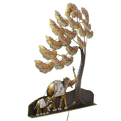 Handcrafted Metal 2 Elephant Tree Wall Art