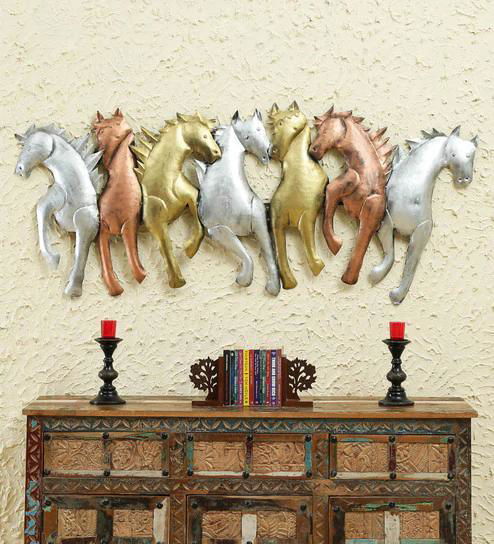 Handcrafted Metal 7 Horse with Led for Wall Decor - ArtyCraftz.com