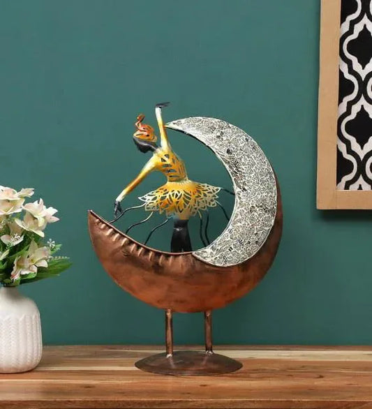 Handcrafted Metal Angel in Half Moon for Showpiece - ArtyCraftz.com