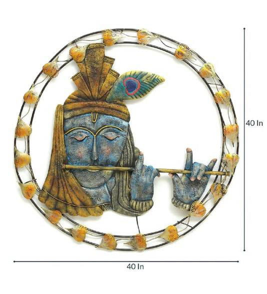 Handcrafted Metal Blue Krishna Wall Art - ArtyCraftz.com