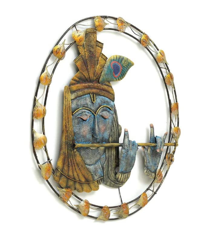 Handcrafted Metal Blue Krishna Wall Art with LED-ArtyCraftz.com