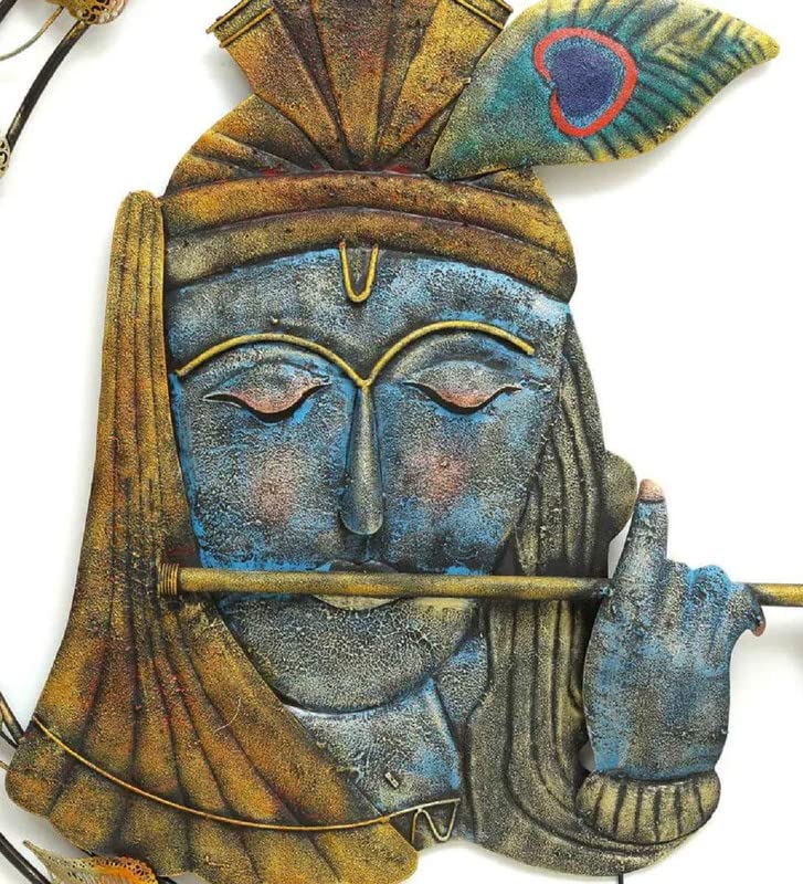 Handcrafted Metal Blue Krishna Wall Art with LED-ArtyCraftz.com