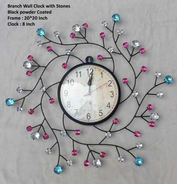 Handcrafted Metal Branch Clock with Stones for Wall Decor - ArtyCraftz.com