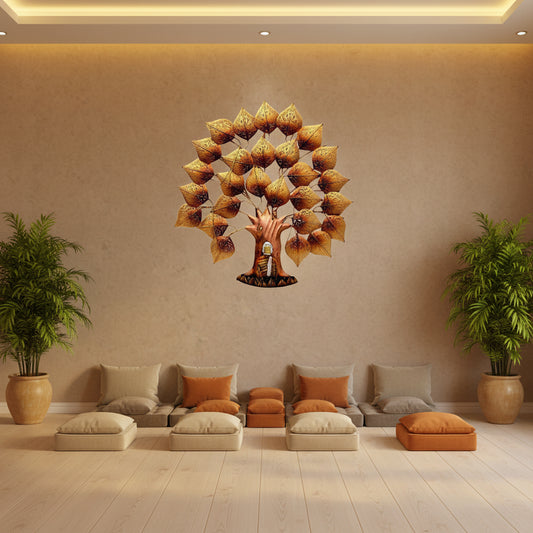 Handcrafted Metal Buddha Tree with Led Wall Art