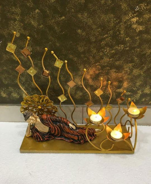 Handcrafted Metal Buddha with 3 T-Lites Table Holder - ArtyCraftz.com