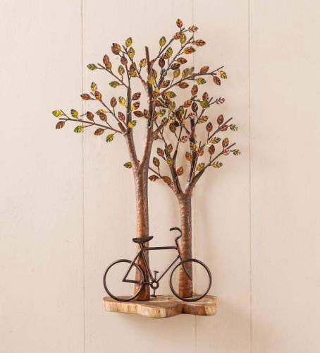 Handcrafted Metal Cycle Under Tree for Wall Decor - ArtyCraftz.com