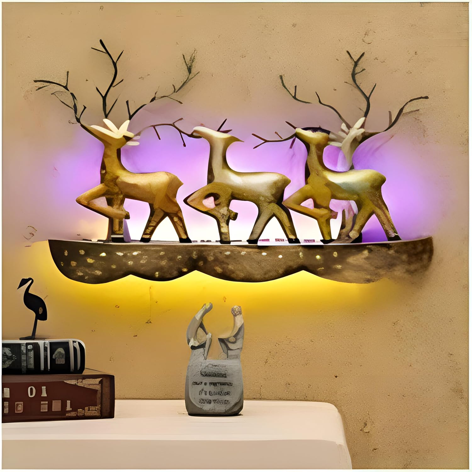 Handcrafted Metal Deer Wall Art with LED