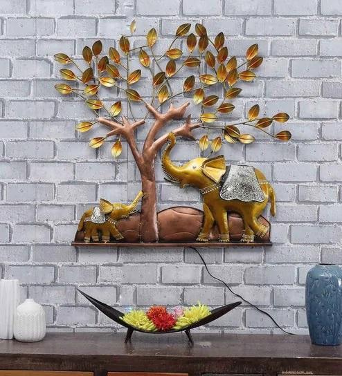 Handcrafted Metal Elephant and Tree Wall Art - ArtyCraftz.com