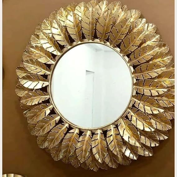 Handcrafted Metal Feathers Design Wall Mirror for Gifting 36*24 Inches