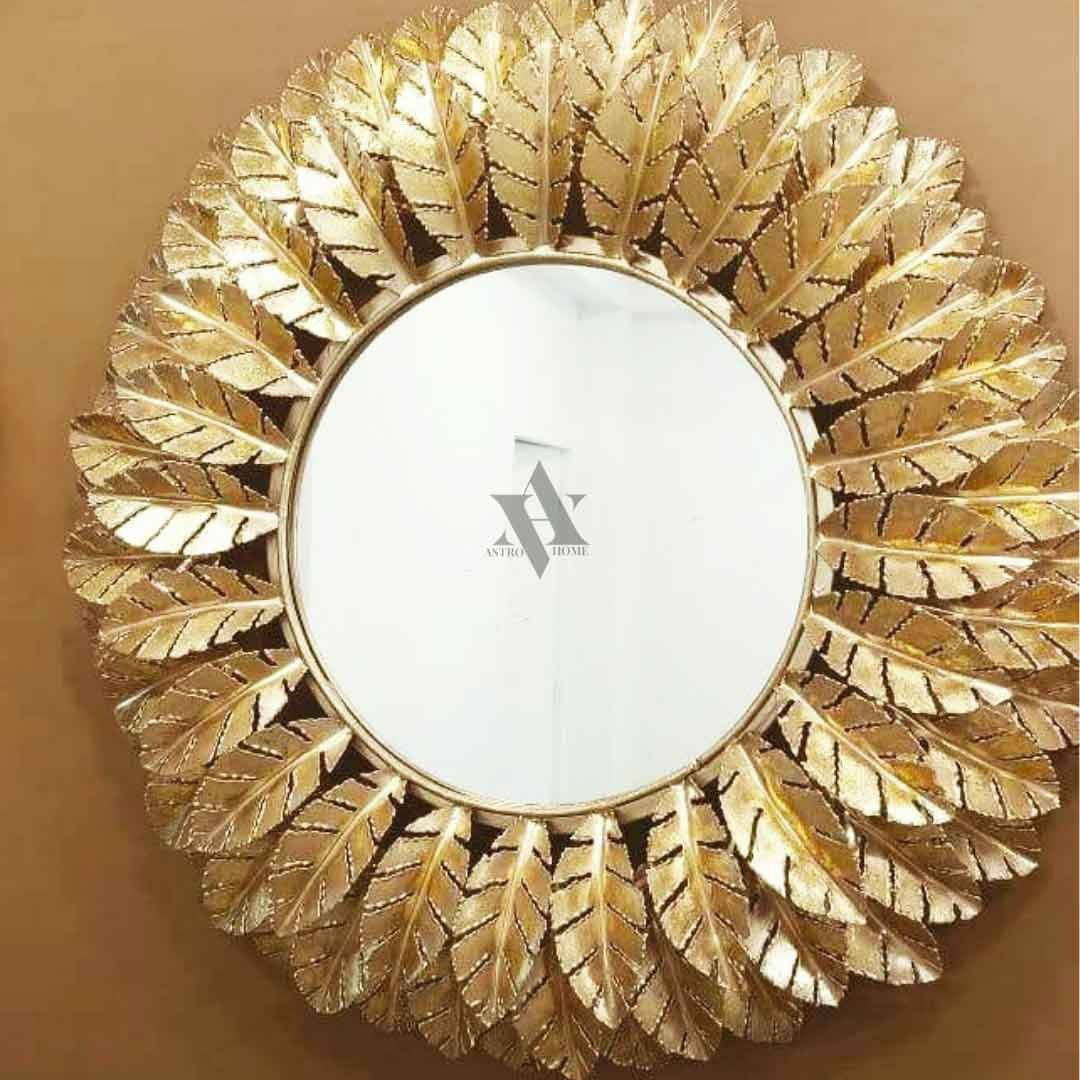 Handcrafted Metal Feathers Design Wall Mirror for Gifting 36*24 Inches - ArtyCraftz.com