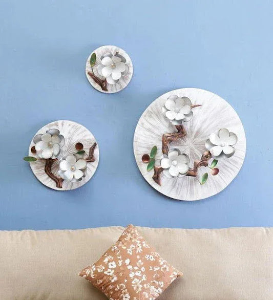 Handcrafted Metal Flowers in Round Panel for Wall Decor - ArtyCraftz.com