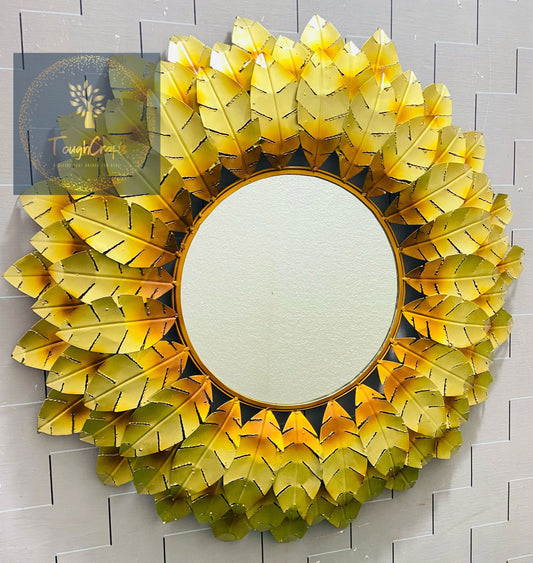 Handcrafted Metal Furr Mirror for Wall Decor 38 Inches - ArtyCraftz.com