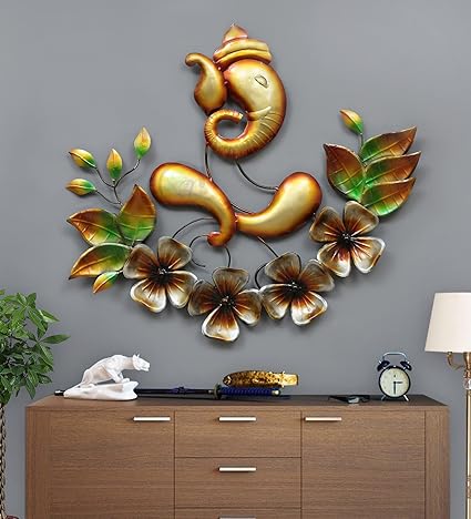 Handcrafted Metal Ganesh with flower Wall Art