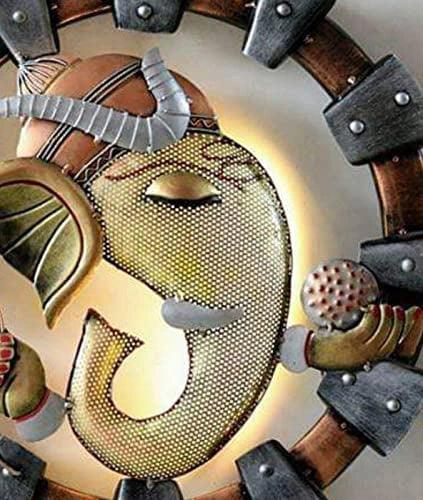 Modern Ganesha Metal Wall Art with LED Light – Multicolor Decorative Wall Hanging