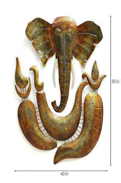 Handcrafted Metal Ganesha Wall Art for Home Decor and Gifting 49.5*3*33 Inches - ArtyCraftz.com